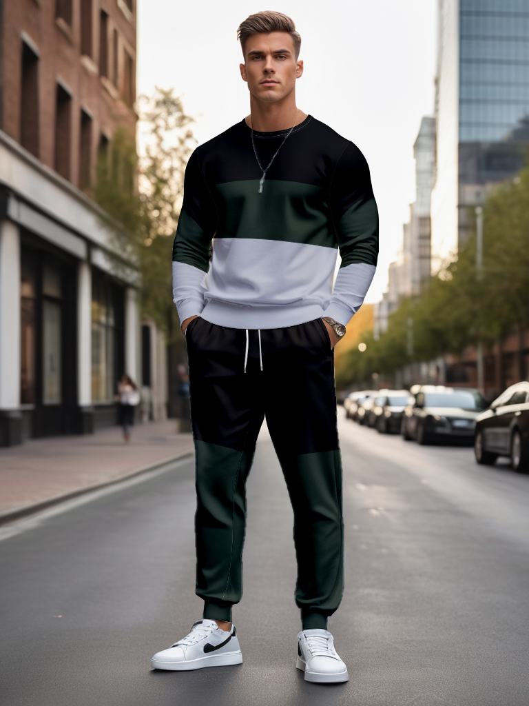 Men's Brown Knitted Cotton Blend Long Sleeve Round Neck Sweatshirt Ankle-Length Casual T-Shirt Comfortable Outdoor Wear - YLWY00154