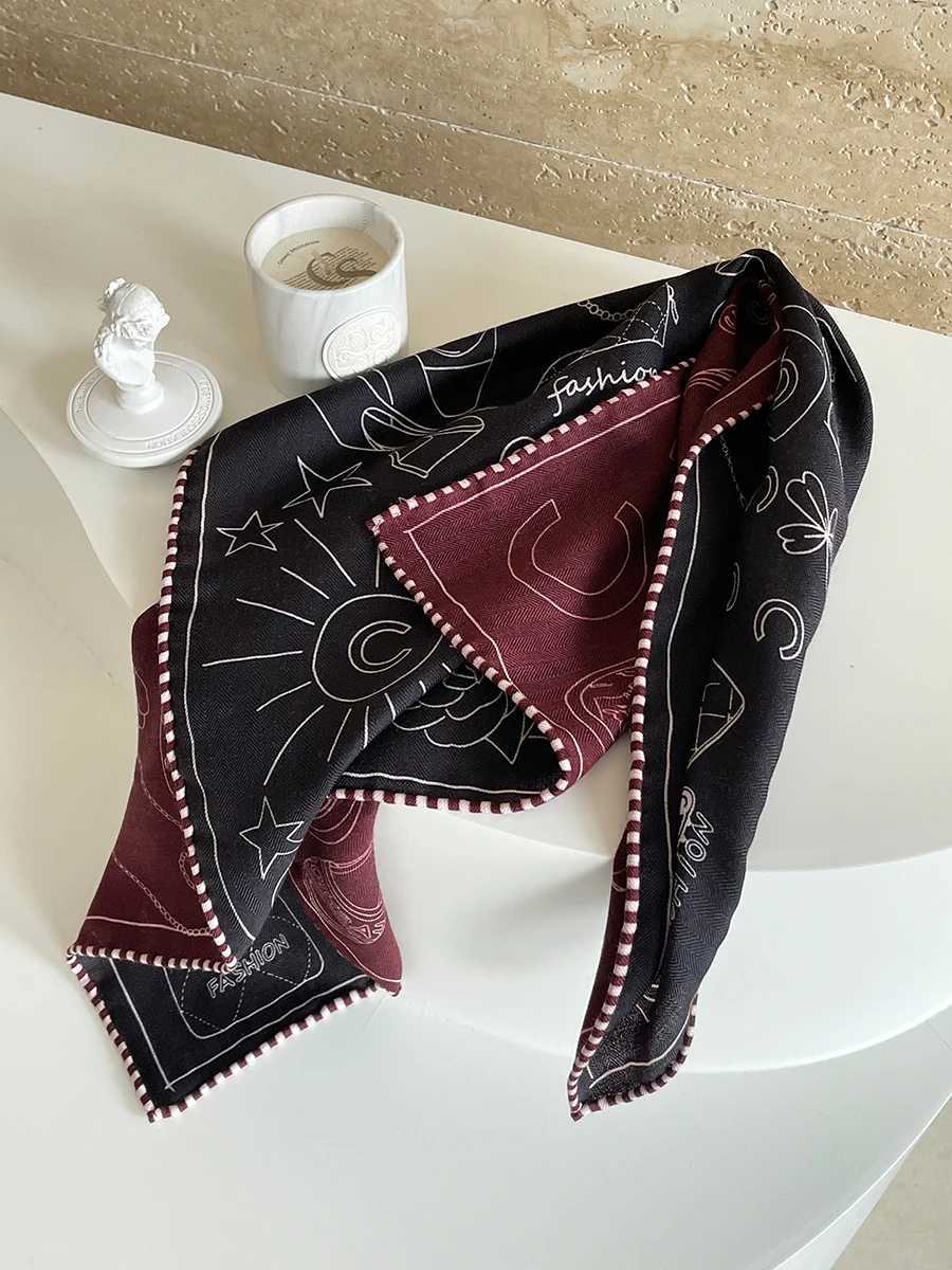 Double Faced Silk Wool Scarf 65CM Small Winter Scarves Hand Rolled Shawls Head Neck Accessories Christmas Lover Gift J251022