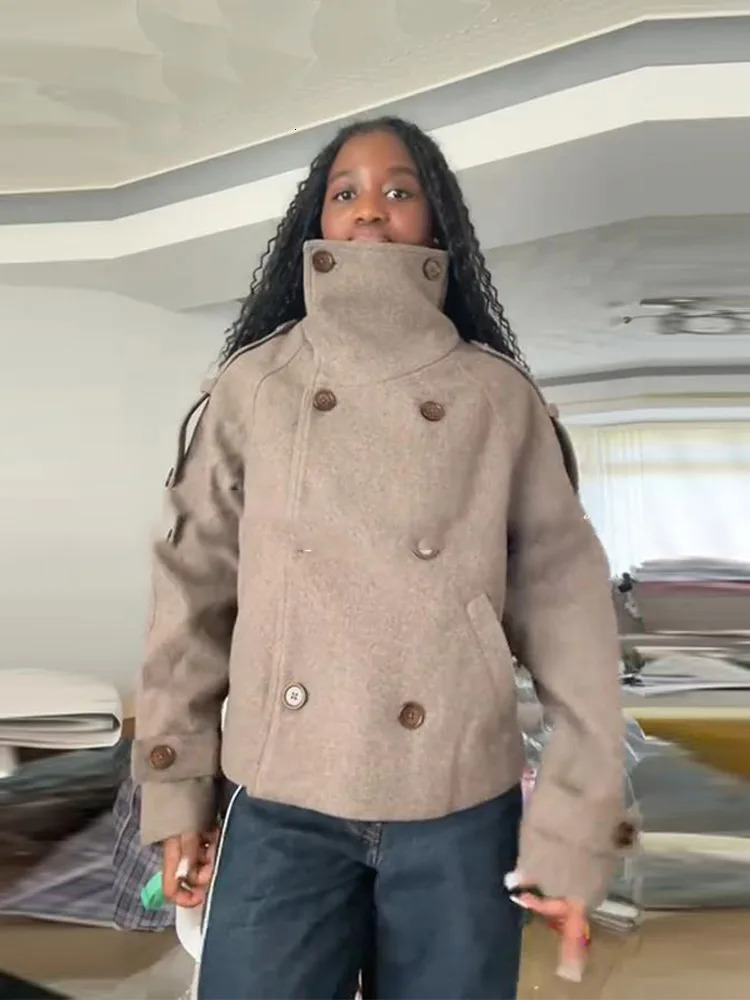 Warm Stand Neck Suede Loose Coats Women Fashion Solid Full Sleeve Double Breasted Jackets Lady Autumn Winter Chic Casual Outwear 251020