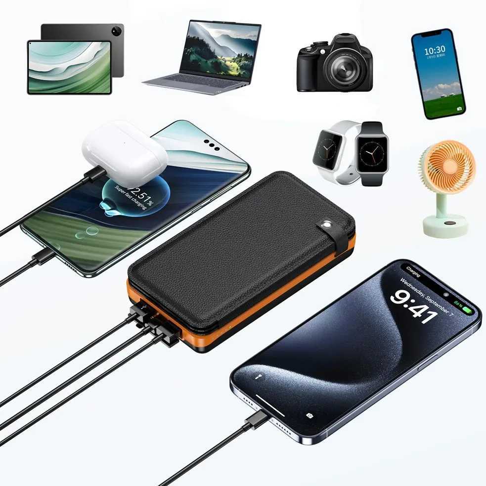 Folding Solar Power Bank with 4 Solar Panels 50000mAh Portable Solar External Battery Compatible with IOS Android USBA USBC J251114