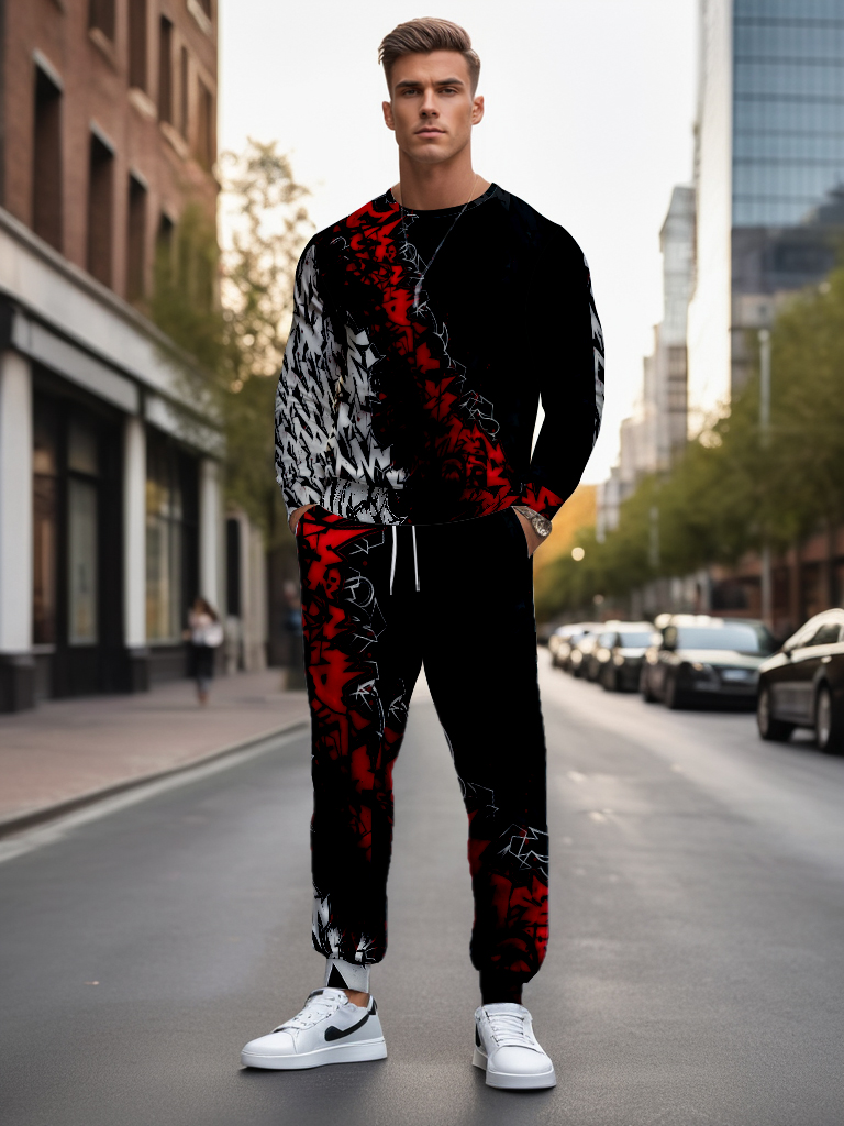 Men's Ankle-Length Knitted Cotton Blend Long Sleeve Sweatshirt Brown round Neck Casual T-Shirt Comfortable Outdoor Wear - YLWY00118