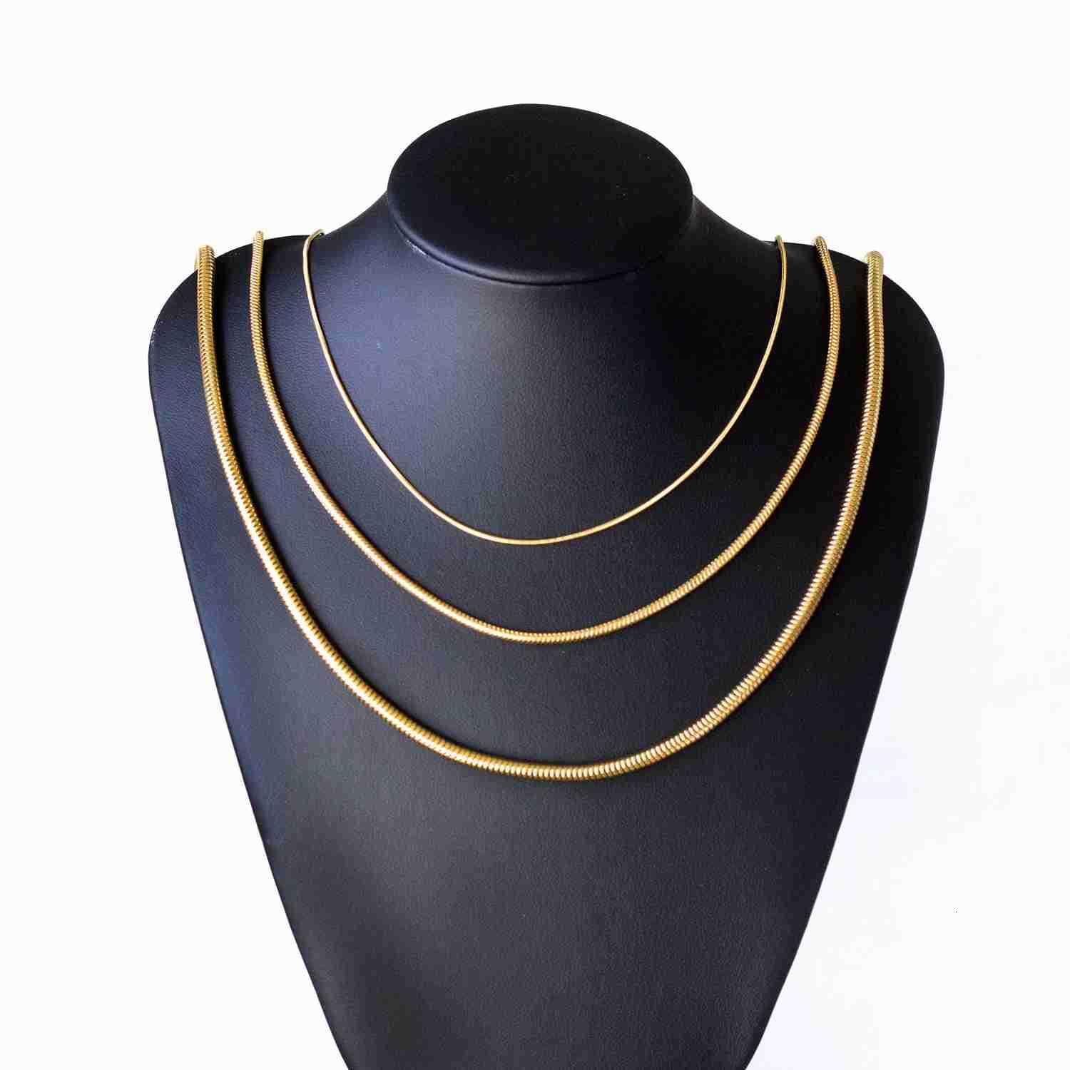 1MM2MM3MM Round Snake Chain Necklace For Women Men Gold Color Stainless Steel Herringbone Choker Fashion Jewelry Gift U251022