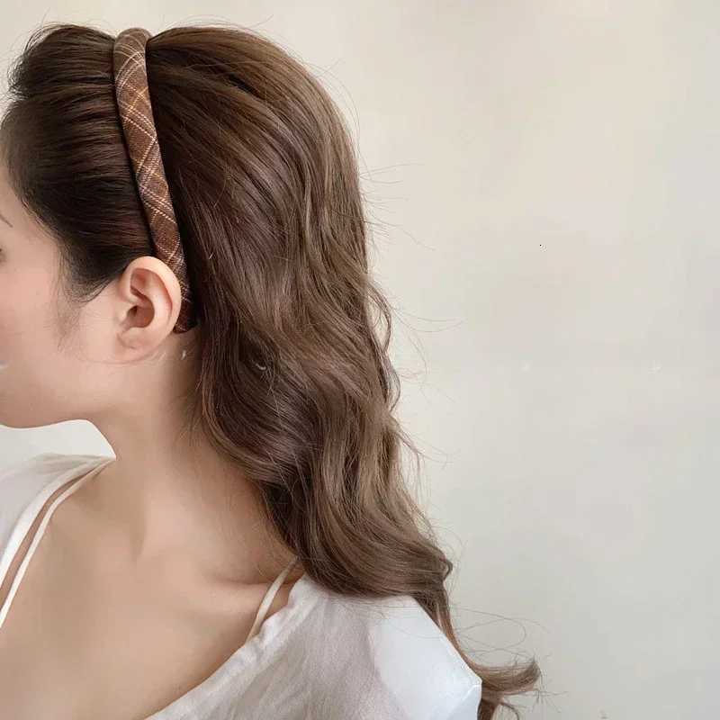 Elegant Plaid Bezel Hairband for Women Korean Retro Headband Girls Vintage Hoop for Holiday Party Hair Bands Accessories V251022