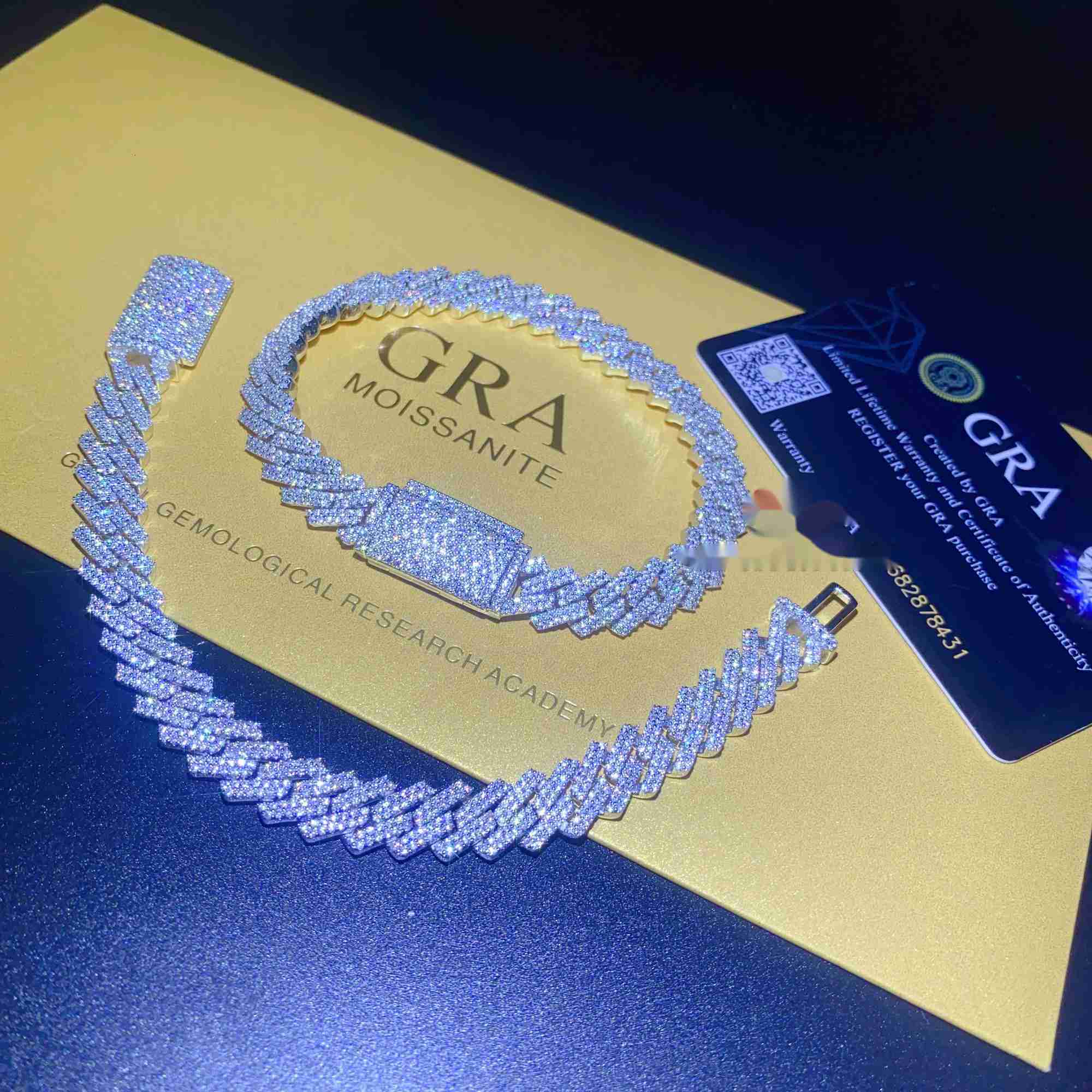 Top Seller Hip Mens Fine Jewelry 10mm 2rows Diamond Vvs1 Moissanite Cuban Bracelet 925 Sterling Silver