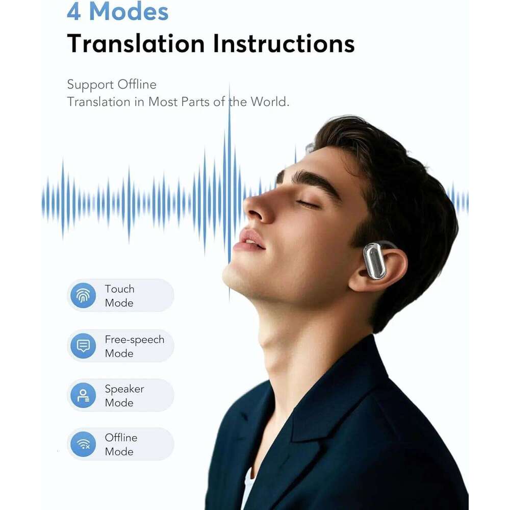 UYUXIO Real Time Translator Headphones AI Language Translation Earbuds 144 Languages & Accents 3 In 1 OWS Ear Buds For Business