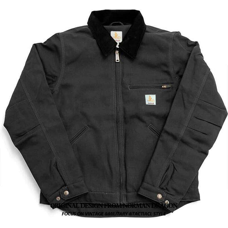 Winter Blanket Lined Vintage Washed Coat Warm Outdoor Fur Duck Detroit Track Black Work Wear Canvas Jacket For Men