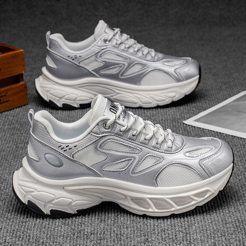 Men's shoes autumn and winter trendy brands versatile casual sneakers teenagers running thick-soled shock-absorbing height-boosting white daddy s