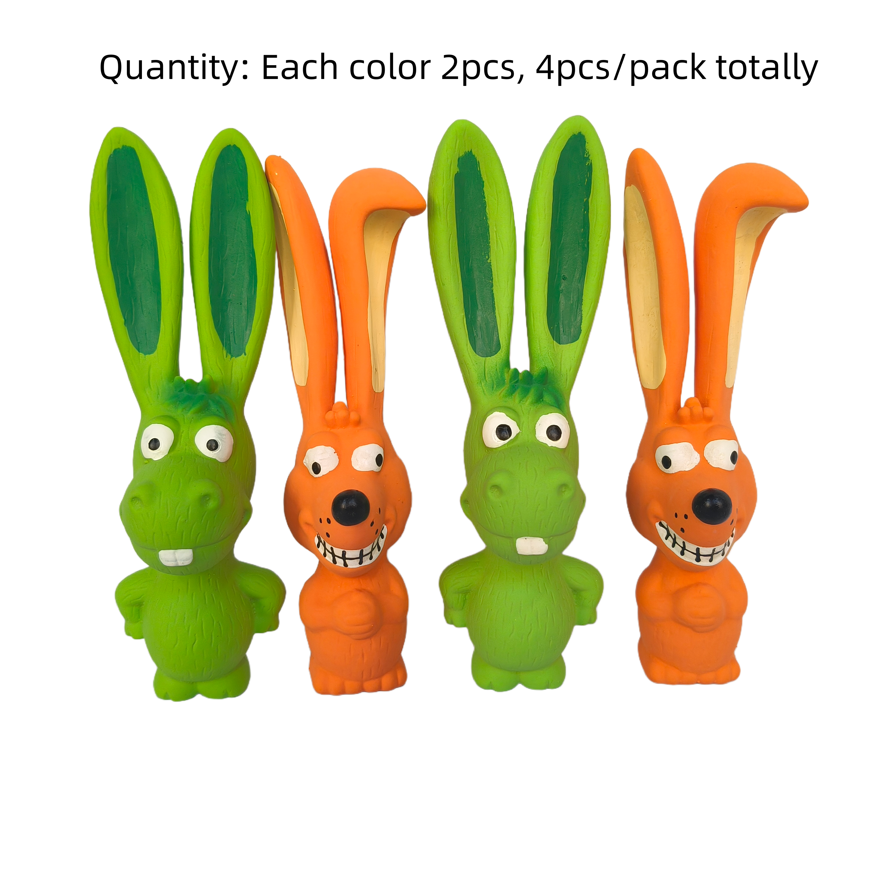 Rubber Squeaky Chewy Dog Toy Soft Natural Latex Screaming Sound Interactive Rabbits Dog Toys with Bright Colors for Medium Dogs 4pcs/Pack