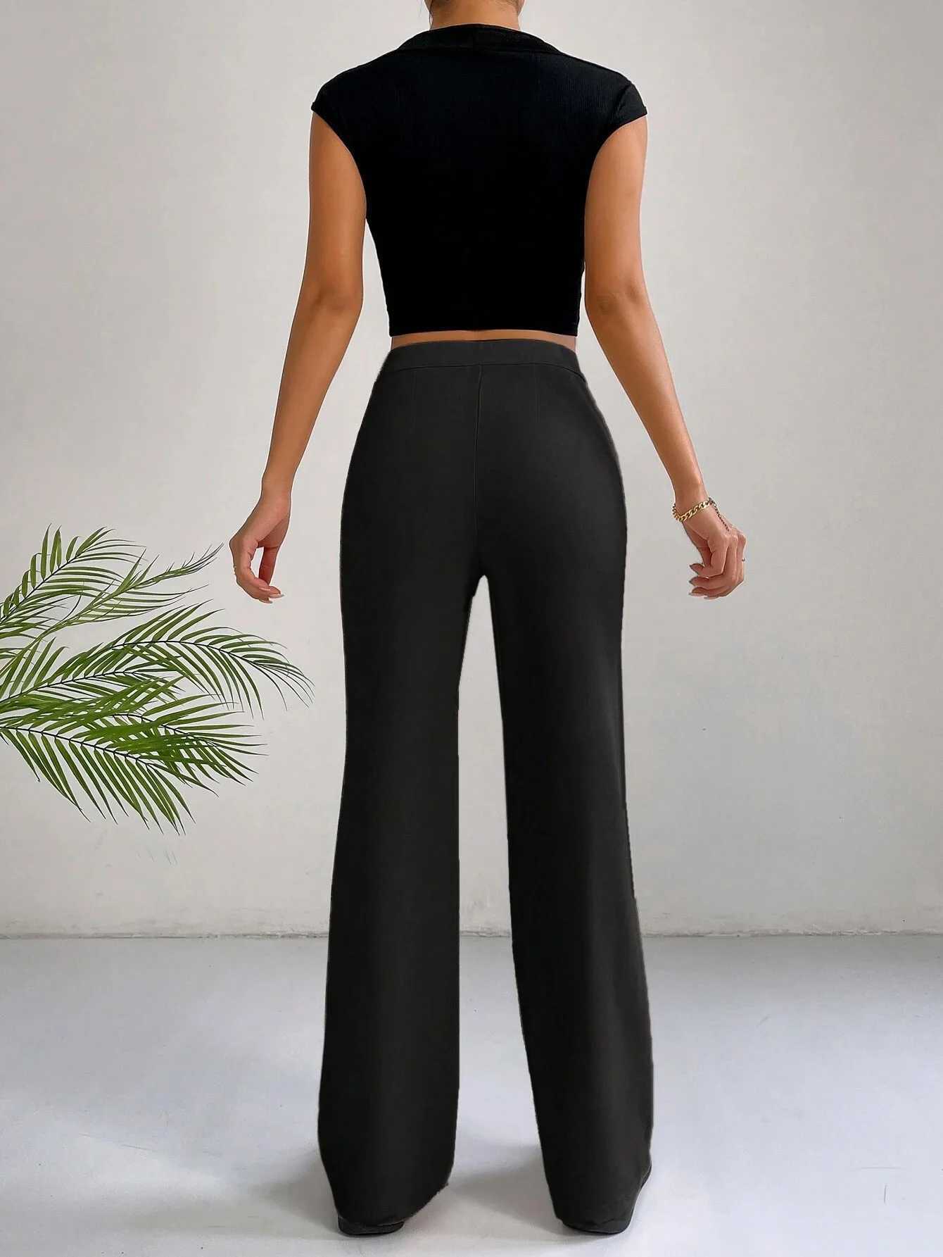 Womens Plain High Waist Straight Leg Pants Chic Casual Comfy Zipper Button Trousers for Daily Wear Pants for WomenT251022