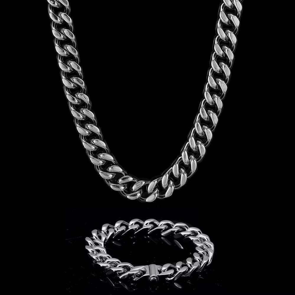 Hip Hop Sterling Silver Miami Cuban Lidynamic Chain Necklace Gold Plated Mens Jewelry for Wedding Engagement or Gift