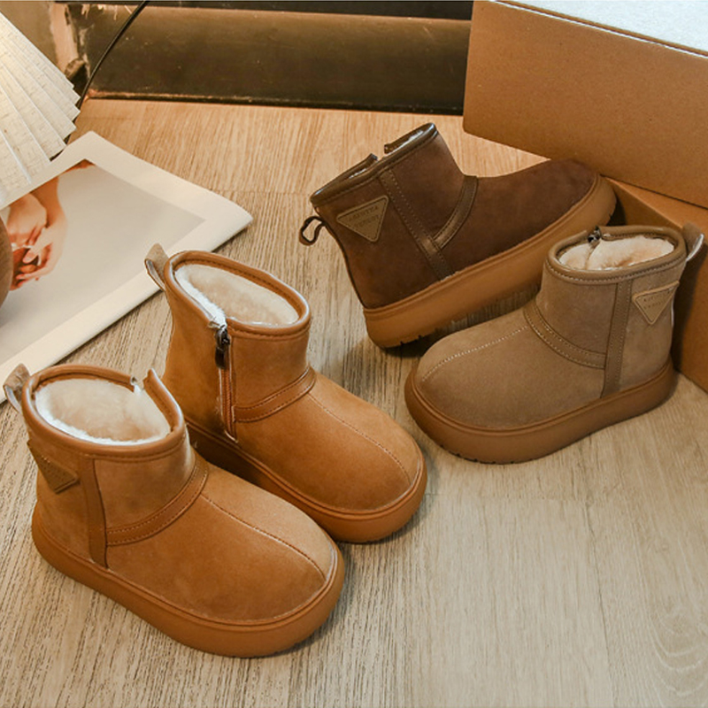 Kids Snow Boots for Girls Boys Winter Warm Plush Lining Ankle Boots for Toddler Children Fashion Cutefeet Side-zipper Cotton Shoes Sizes 26 - 36 US9C-