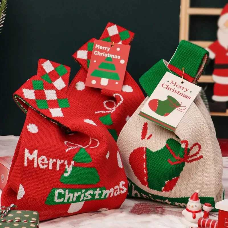 14PCS Christmas Creativity Knitted Gift Packaging Bag Christmas Eve Bag Candy Gift Portable Holiday Handheld Canvas BagW251021