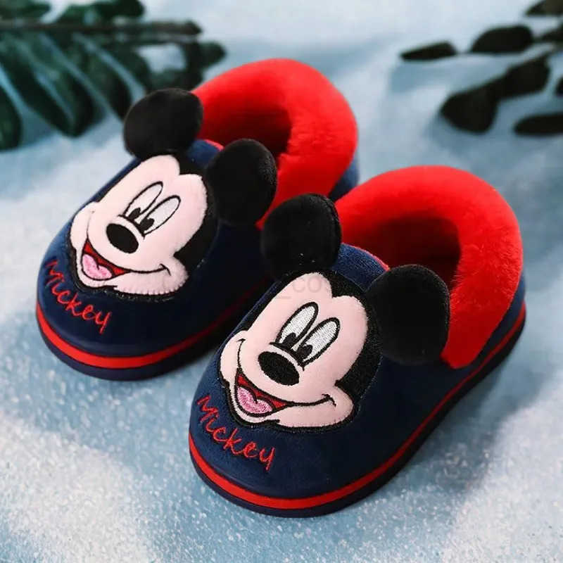 Disney Childrens Slippers Winter Cartoon Boys Girls Mickey Minnie Nonslip Indoor Home Shoes Children Baby Cotton Size 1521cm H251022