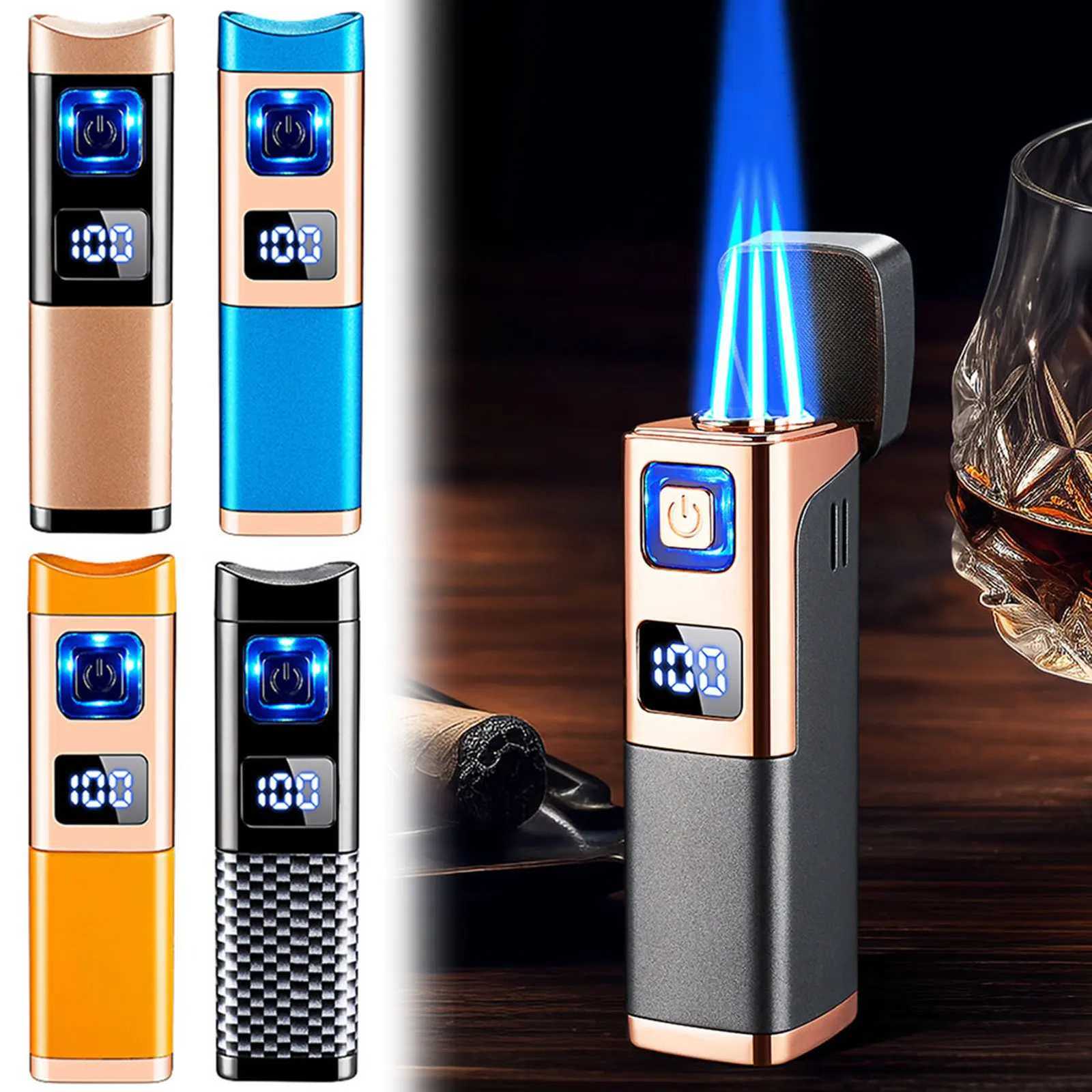 Windproof JetFlame Lighters TripleFlame Torch Lighter with Cigars Cutter Metal Butane Inflatable Lighter for Men C251022