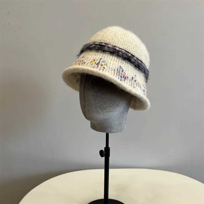 Korean Version Trendy Jacquard Knitted Bucket Hat Women Sweet Preppy style RolledBrim Beanie Female Autumn Winter J251022