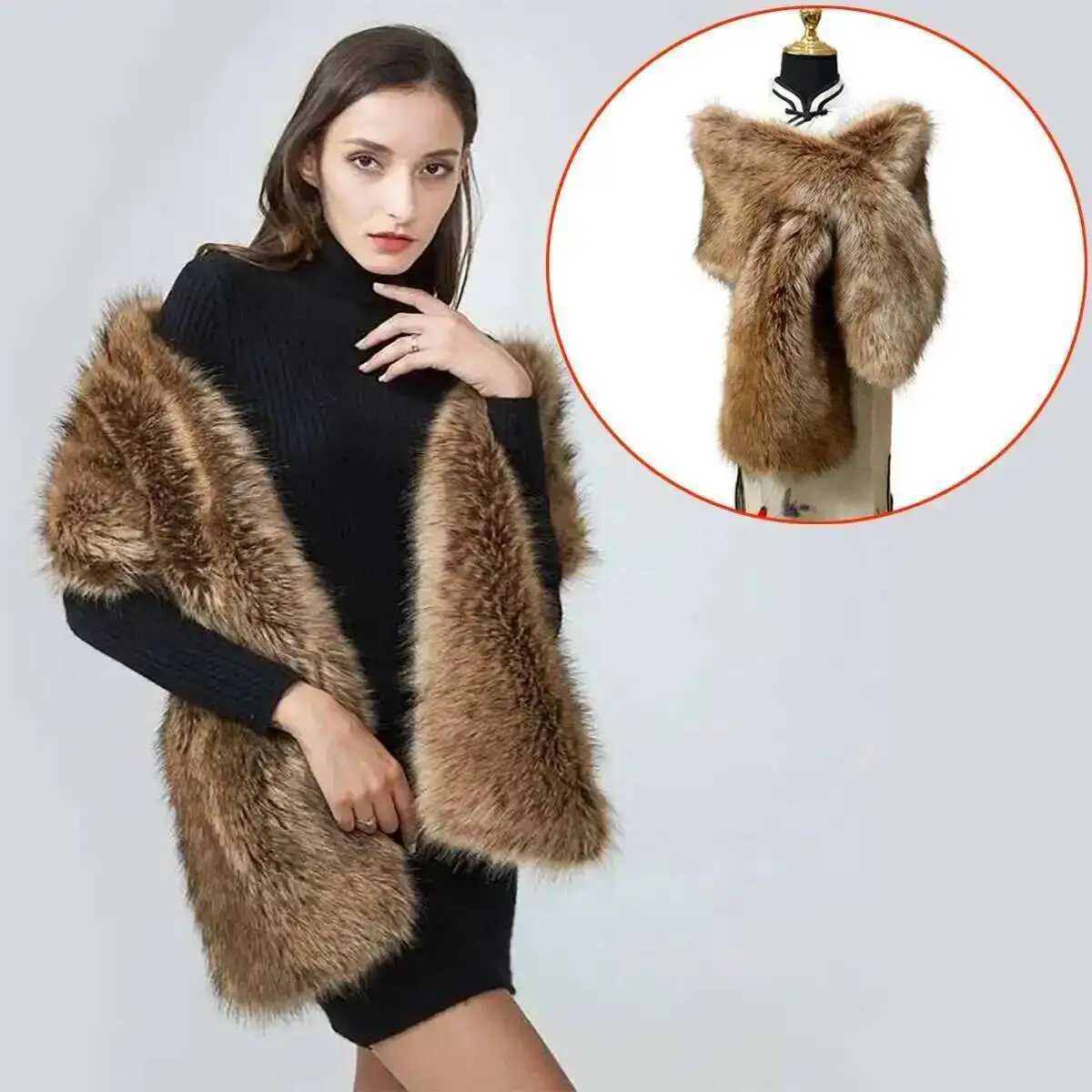 Winter Faux Fur Shawl Large Fluffy Scarf Neck Warmer Women Furry Collar Wedding Bridal Formal Evening Party Shrug Accessories J251118