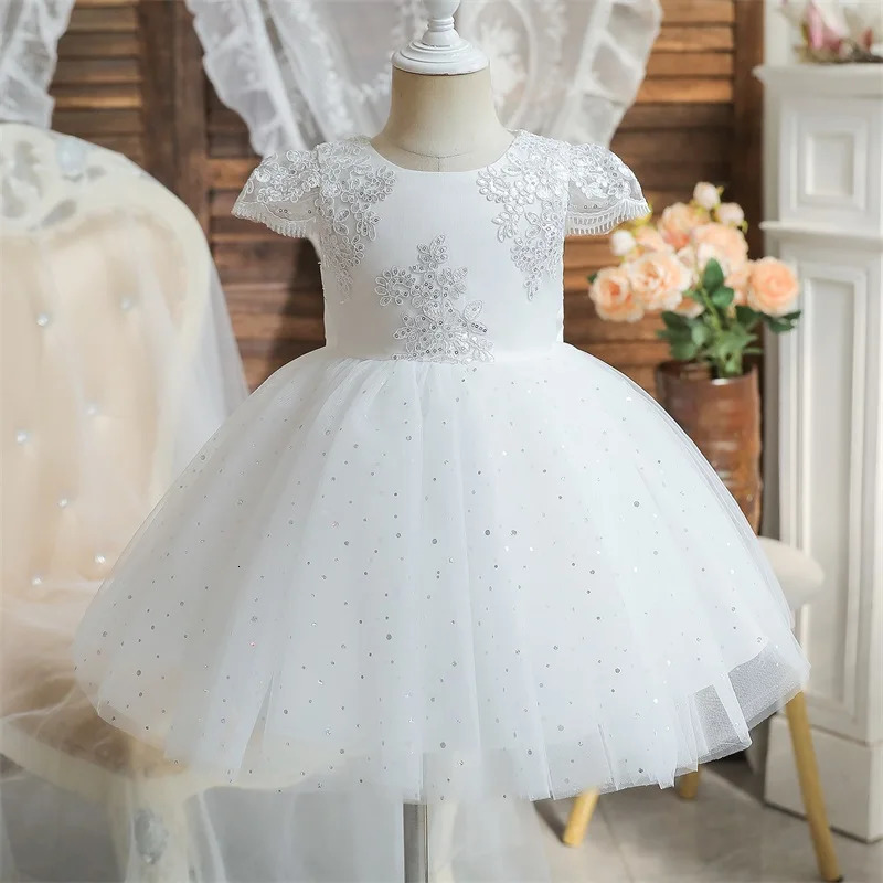Toddler Girls 1st Birthday Party Dresses Cute Bow Kids Princess Lace Tulle Short Dress Flower Girls Dresses for Wedding 15 Year 251021