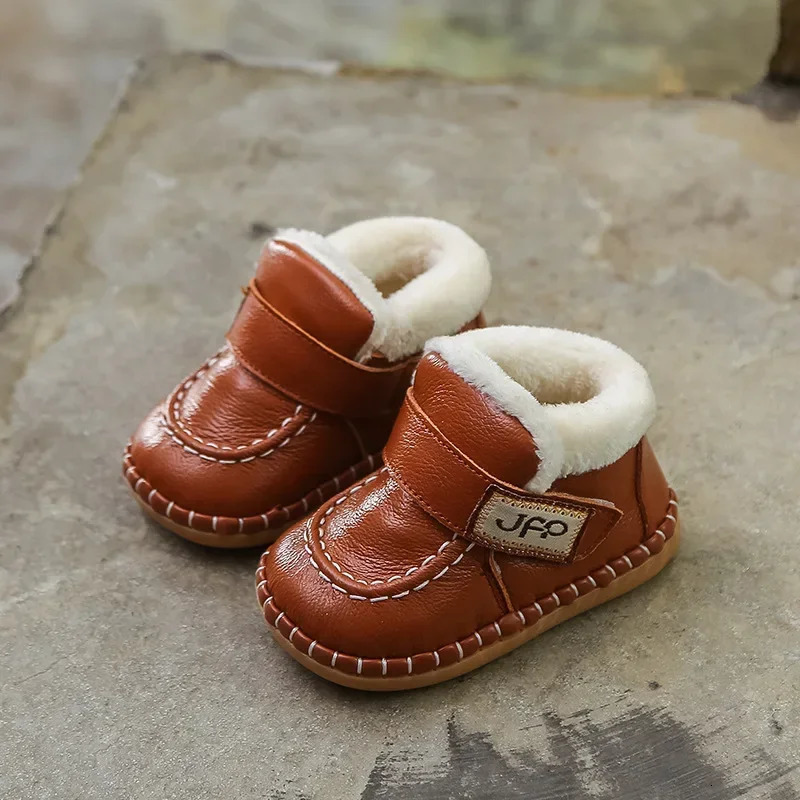 Autumn Winter Baby Girls Boys Genuine Leather Snow Boots Warm Plush Outdoor Infant Toddler Shoes Soft Bottom Kids Children 251022