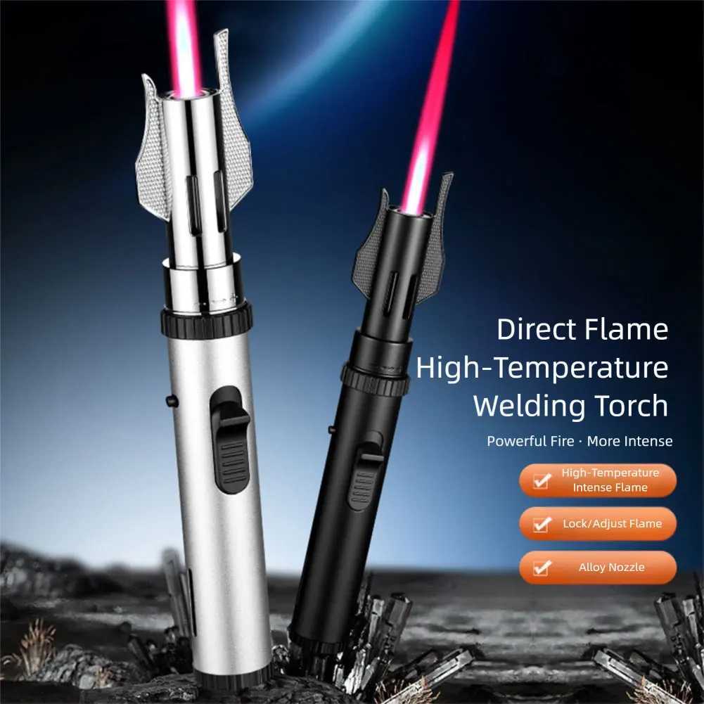 Windproof Butane Lighter JetTorches Lighter Adjustables Red Flames Inflatable Lighter for Outdoor BBQ C2510222