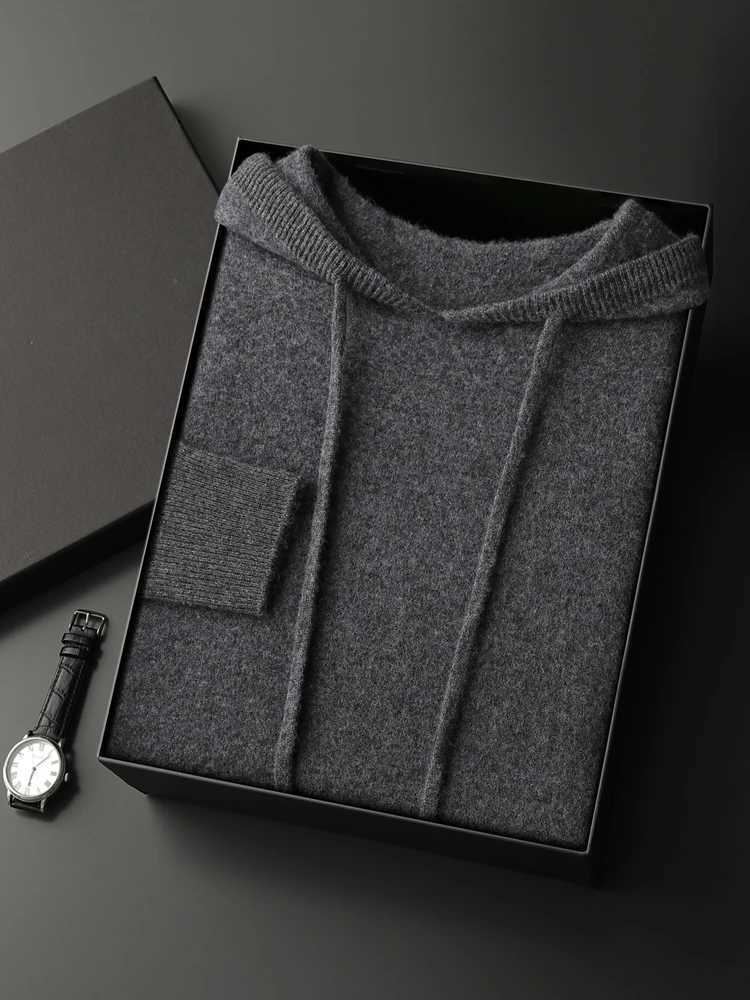 Autumn Winter Mens Sweater Loose Thicken Hooded Pullover 100 Cashmere Casual Knitwear Soft Single wear Fashion Priming TopsXJ251022