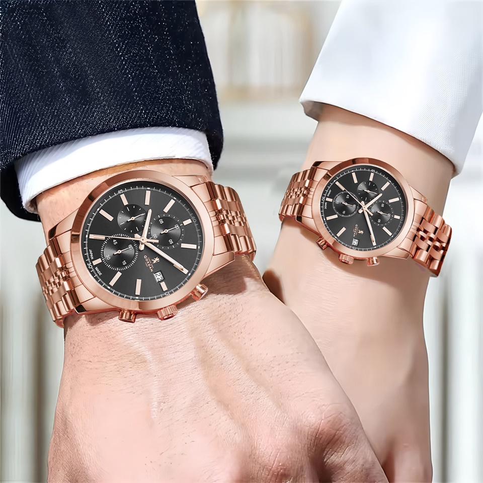 222A Stylish Dual-Gender Chronograph Watch Precision Quartz Motion in a Sleek Metal Frame Suitable for Both Lover Wedding Gift