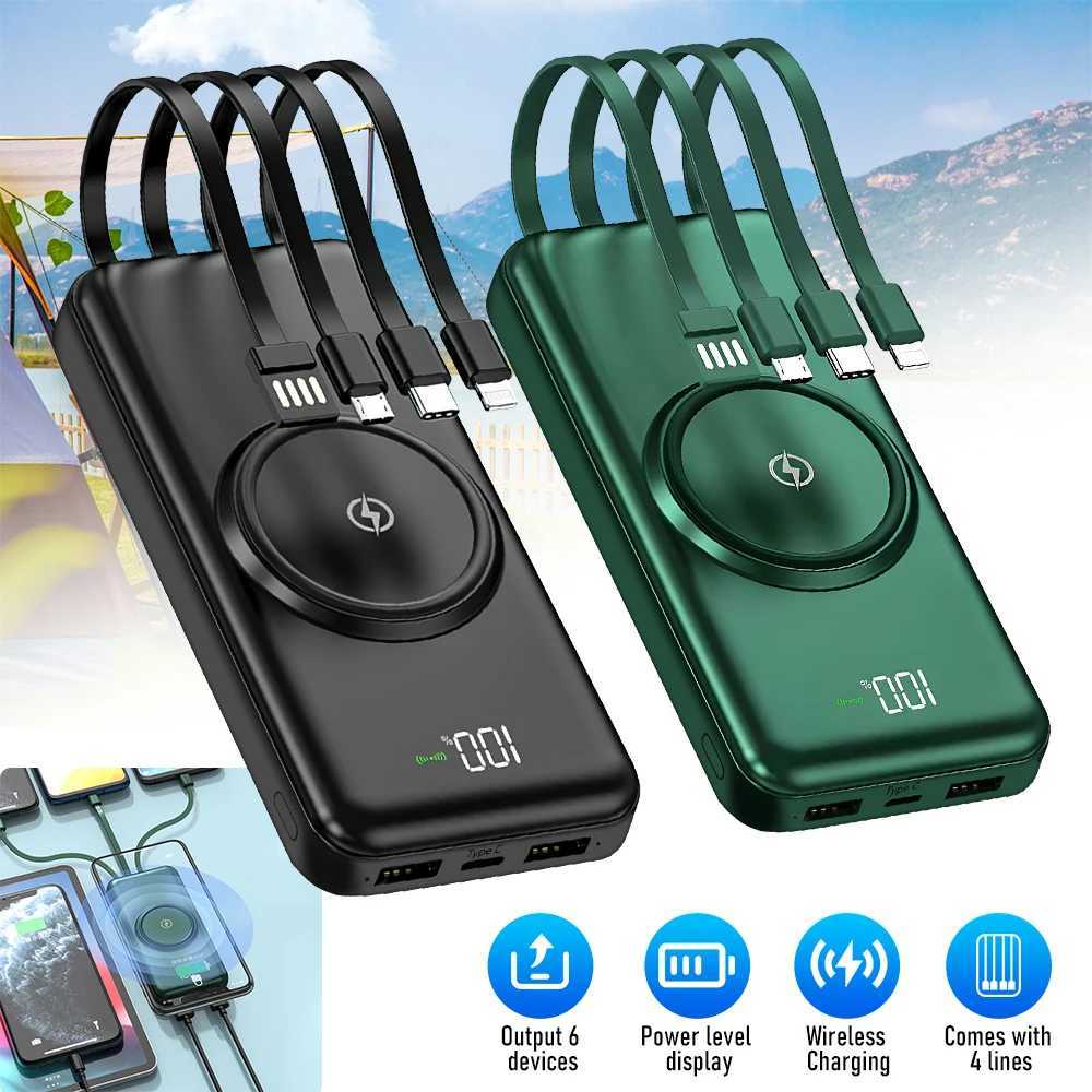 20000mAh Wireless Power Bank Fast Charging Builtin Quad Power Cable Mobile Phone Charger For Iphone 13 14 15 J251114