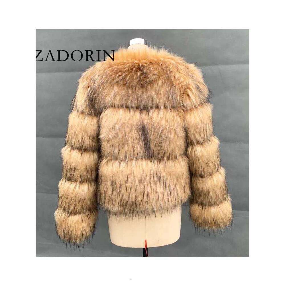 ZADORIN Fashion Faux Raccoon Coat Short Warm Top Furry Jacket Women Winter Plush Fluffy Fur Coats for Woman