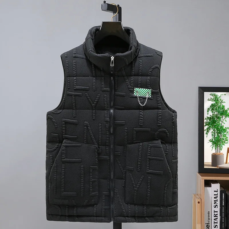 Down Cotton Hooded Vest Men Fashion Black Winter Coat Warm Casual Thicken Gilets Male Jacket Grey Sleeveless Waistcoat 251016