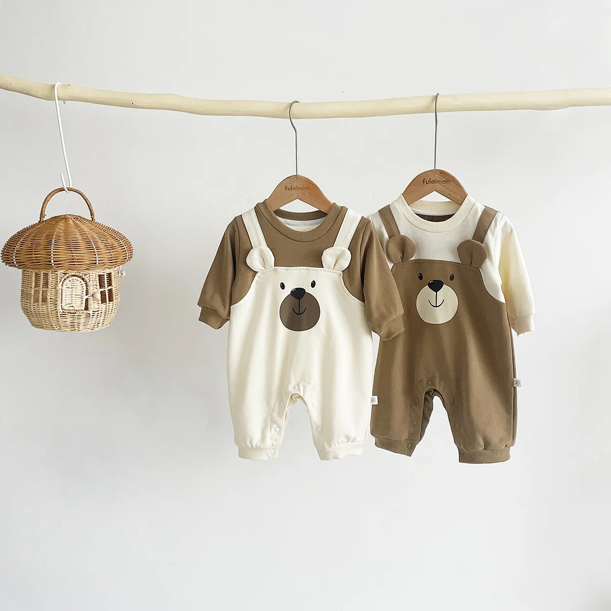 Autumn Baby Bodysuit Little Bear Pattern Dual Color Long Sleeve Warm Jumpsuit Clothes Boys Girls Romper 02 Years Old 251022