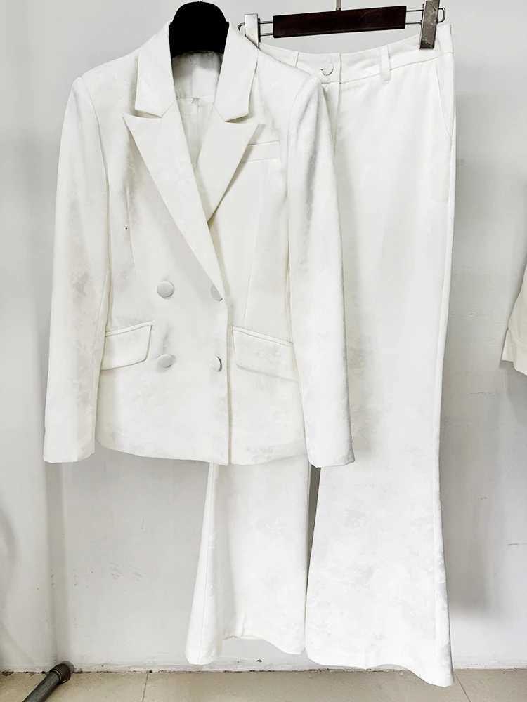 HIGH STREET Newest 2025 Designer Suit Set Womens Slim Fitting Jacquard Blazer Jacket Flare Pants SuitT251022