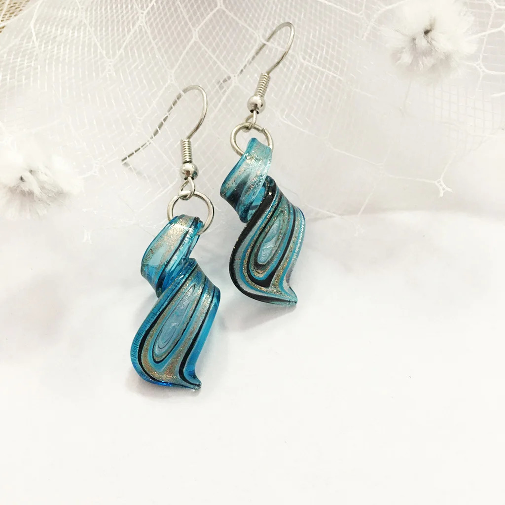 6 Pairs Bule Chinese Style Glass Murano Earrings Retro Handmade Personality Pendant Female Spiral Pattern Glass Jewelry 251018