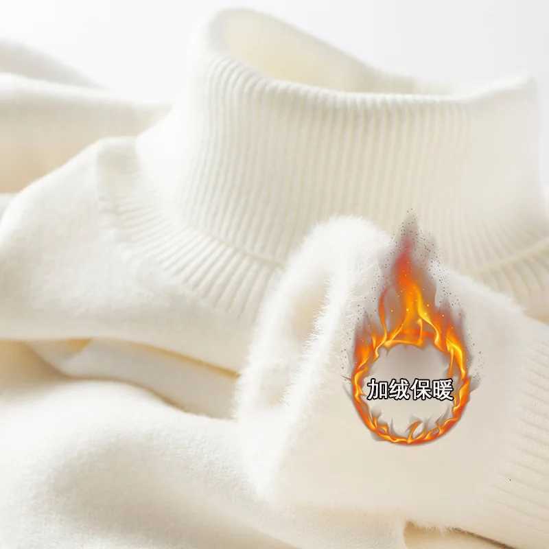 Mens Thermal Fleece Highneck Sweater Winter Turndown Collar Fleecelined Knitted Pullover Casual Keep Warm Thick Bottom TopsXJ251022