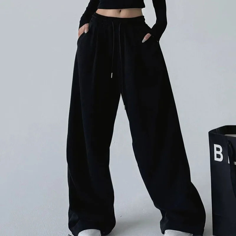 2025 Harajuku Wide Leg Sweatpants Women Streetwear Baggy Oversize Gray Sports Pants Woman Drawstring Casual Joggers Trousers251029