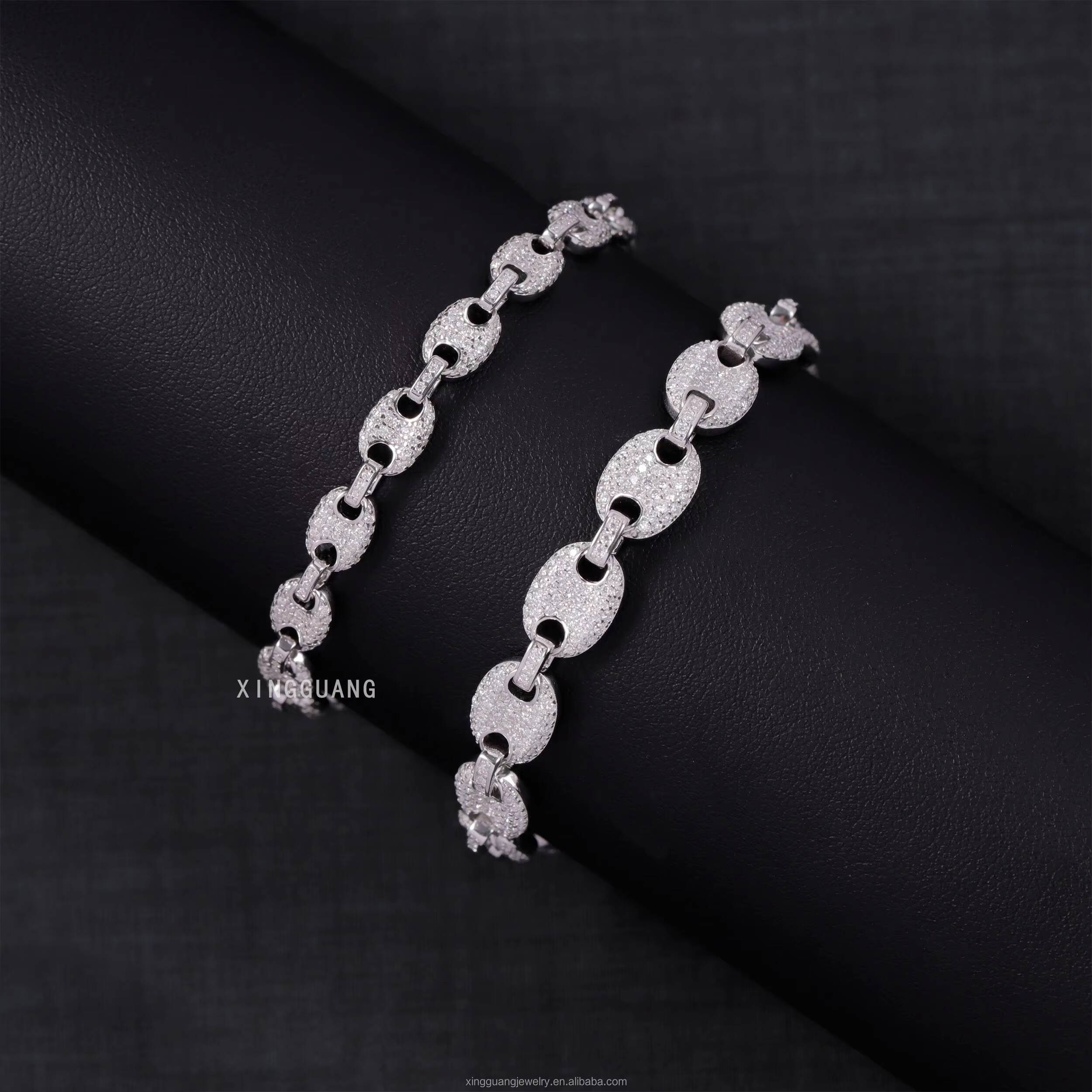 Hot Sale Pig Nose Style 6MM 8MM Pass Diamond Tester VVS Moissanite Gems with 925 Silver Chain Cuban Lidynamic Chain Jewelry
