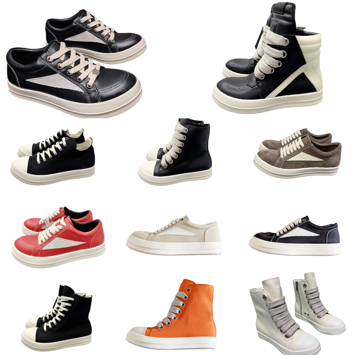 Designer Ro Owenes VINTAGE Casual Shoes Men Women Genuine Leather Mesh Shoes CONCORDIANS RUNWAY JUMBOLACE Canvas RO Boots Luxury Black White High Low Brand Sneakers