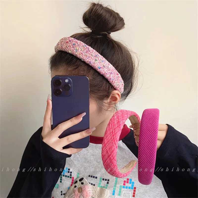 Rose Pink Sponge Headband for Women temperament Knitted Headband Cute Girl Washing Face Hair Band V251022