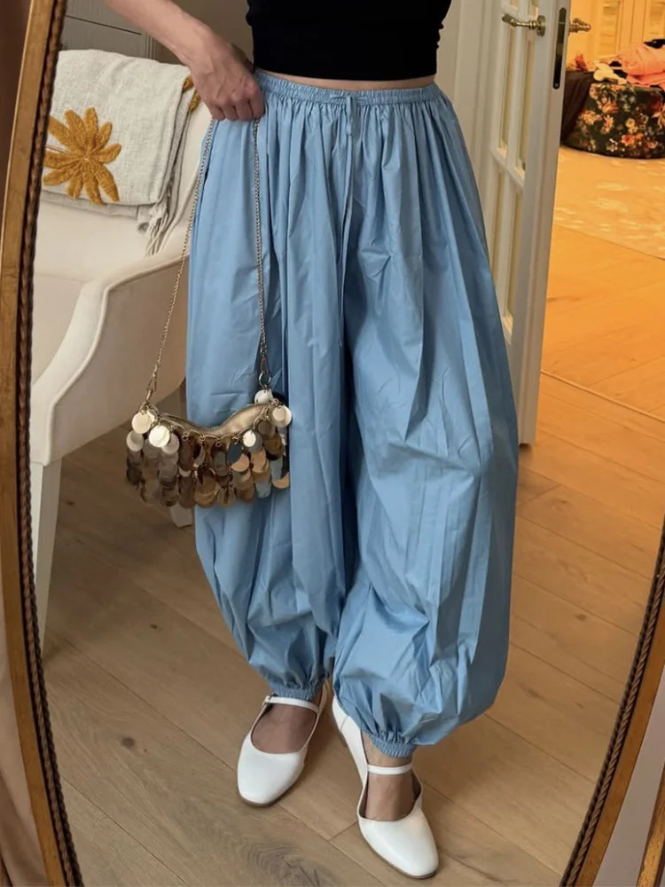 Trendix Casual Loose Lantern Pant Women Summer Fashion Solid High Waist Drawsting Ankle Trouster Street Party Bloomers Pants 251022