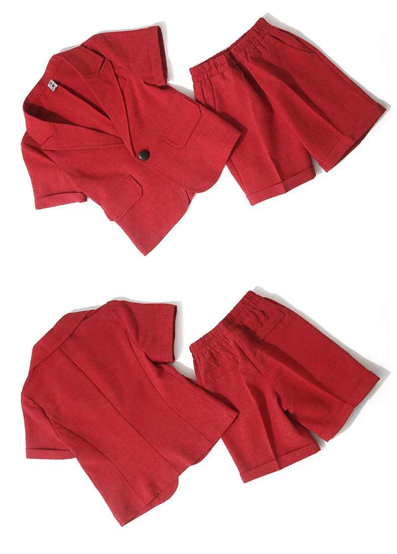 Childrenssummer Short Sleeve 2pcs Suit Set Boys Birthday Party Performance Pography Costume Kids Blazer Shorts Outft 251021