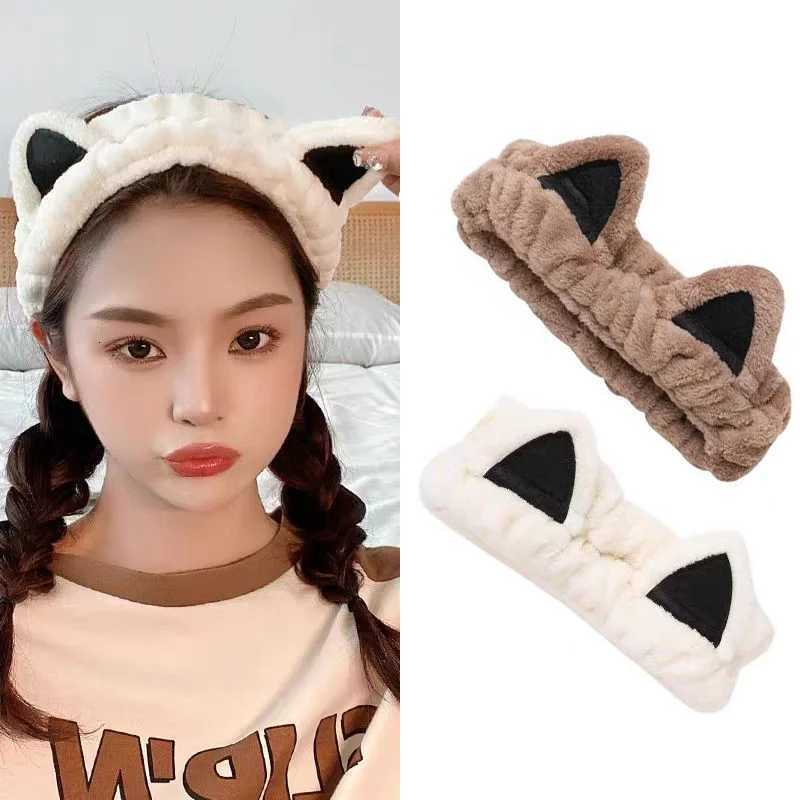 Plush Cat Ear Headband for Womans Cute Face Wash Hair Band Fashion Girl Makeup Headband V251022