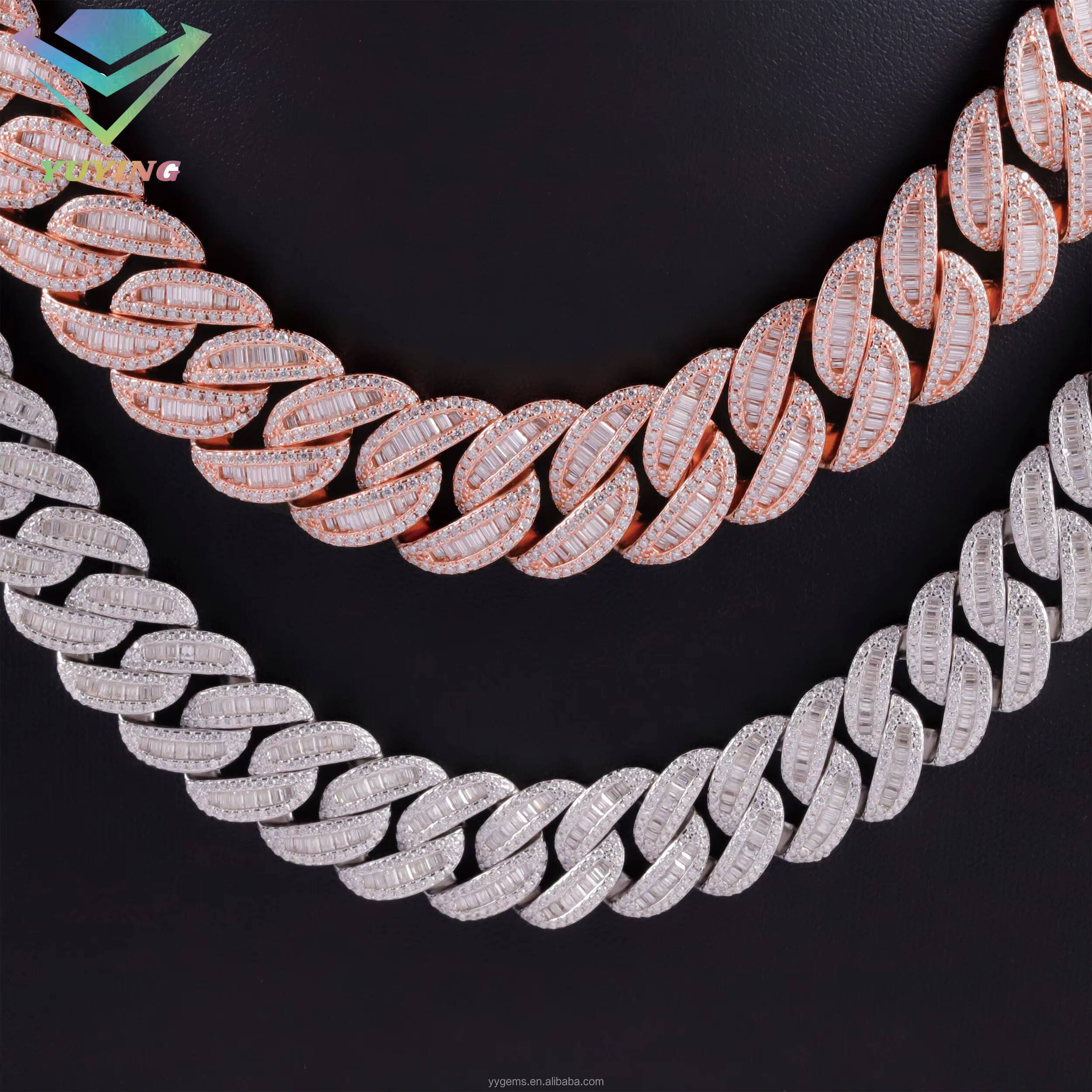 Best Price 16mm Width Baguette Moissanite Cuban Link Chain S925 Silver Iced Out Moissanite Hip Hop Mens Necklace Jewelry