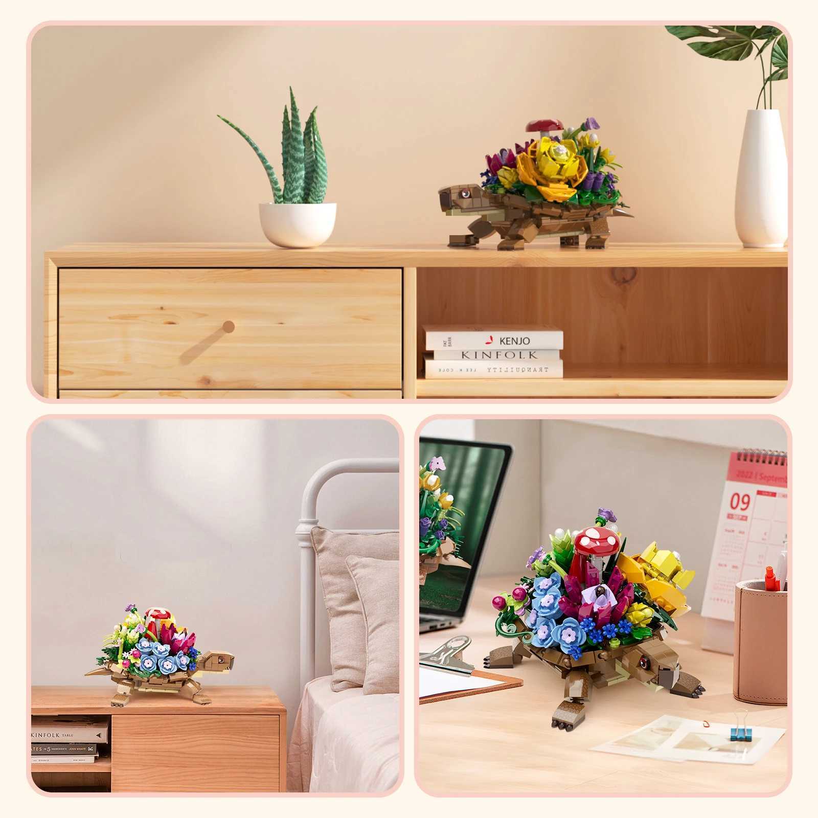 Creative Turtle Plantered Flowered Potsed Building Blocks Set Animal Flower Planter Desktop Decorat Brick Building Toy Kids 2025 J251022