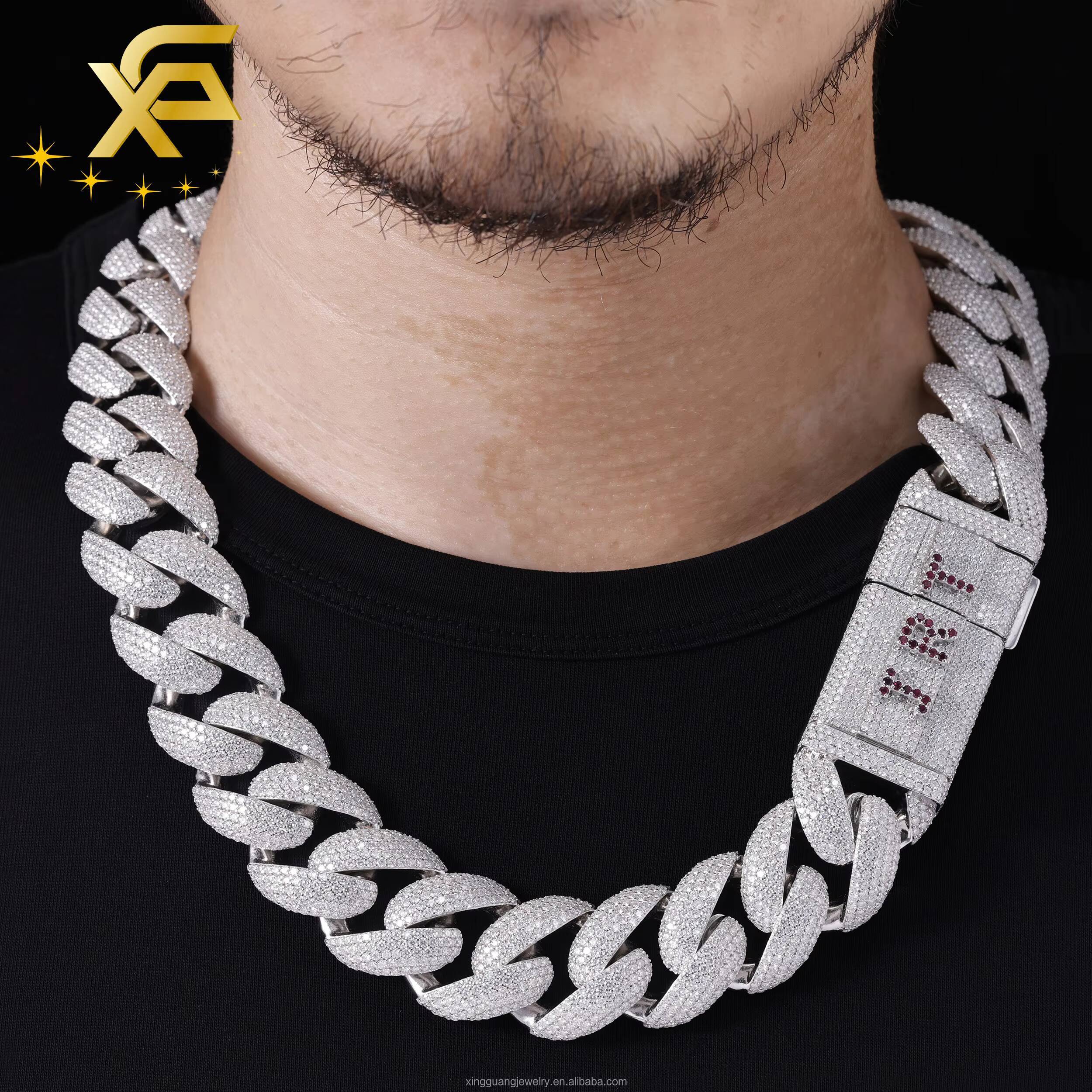 Heavy Silver Big Size Necklace VVS Moissanite Diamond Iced Out Cuban Lidynamic Chain Cuban Chain for Hiphop Jewelry