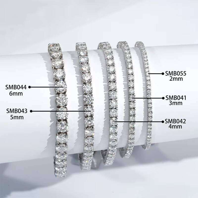 Hiphop Women's Jewelry 2mm 3mm 4mm 5mm 6mm Round Cut S Sier Stone Tennis Bracelet