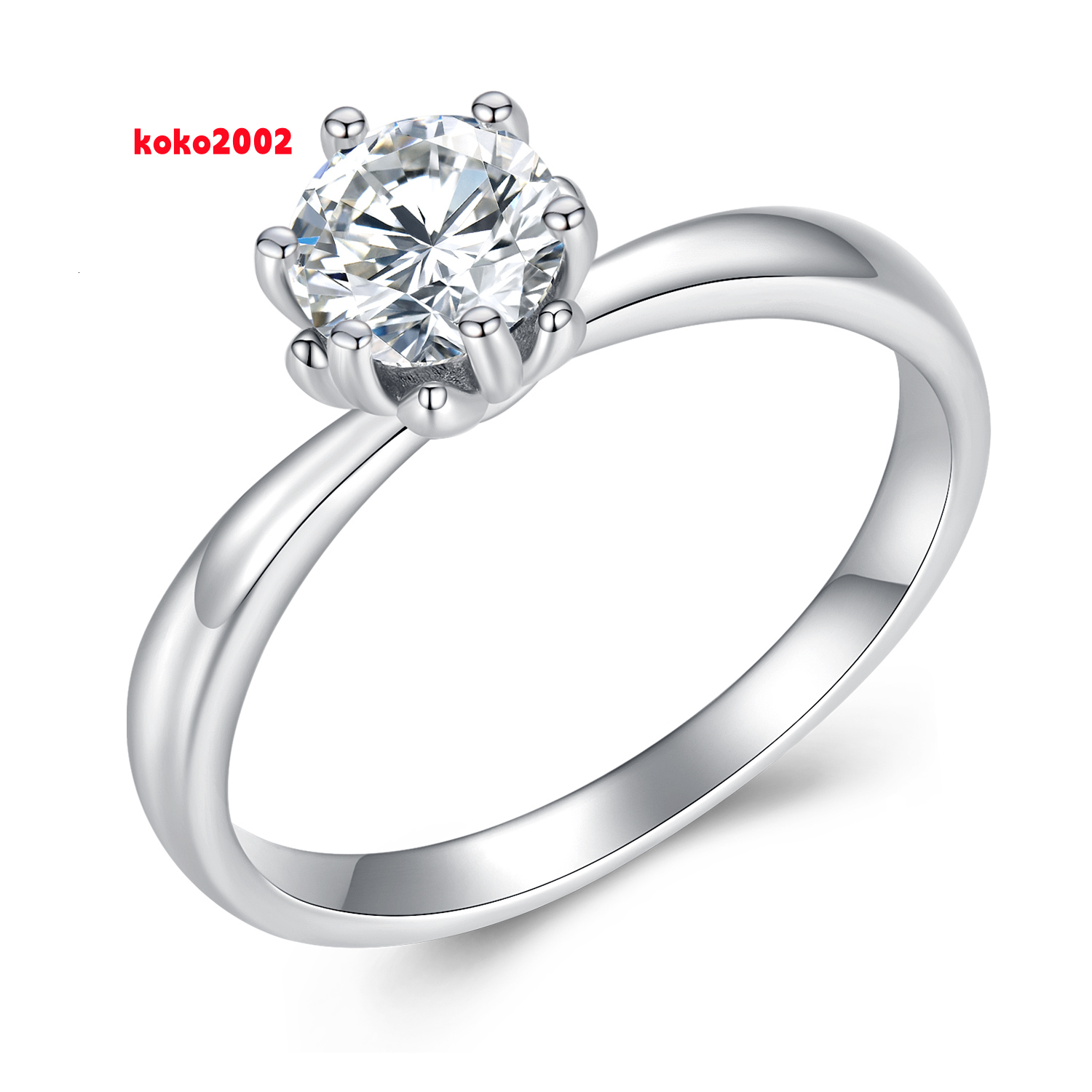 925 Sterling Silver Moissanite Jewelry Rings 08ct 6mm Round Brilliant Cut Diamond Engagement Ring for Women