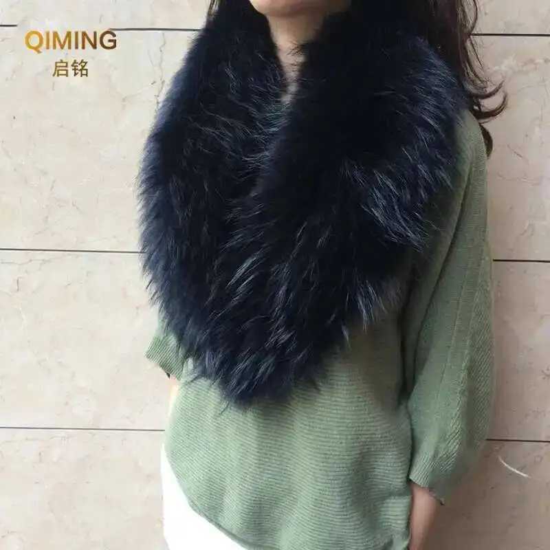 Real Fur Collar Furry Raccoon Fur Scarf Ring Winter Neck Warmer Women Men Jackets Hood Fur Shawl Wraps Fluffy Warm Long Scarf J251129