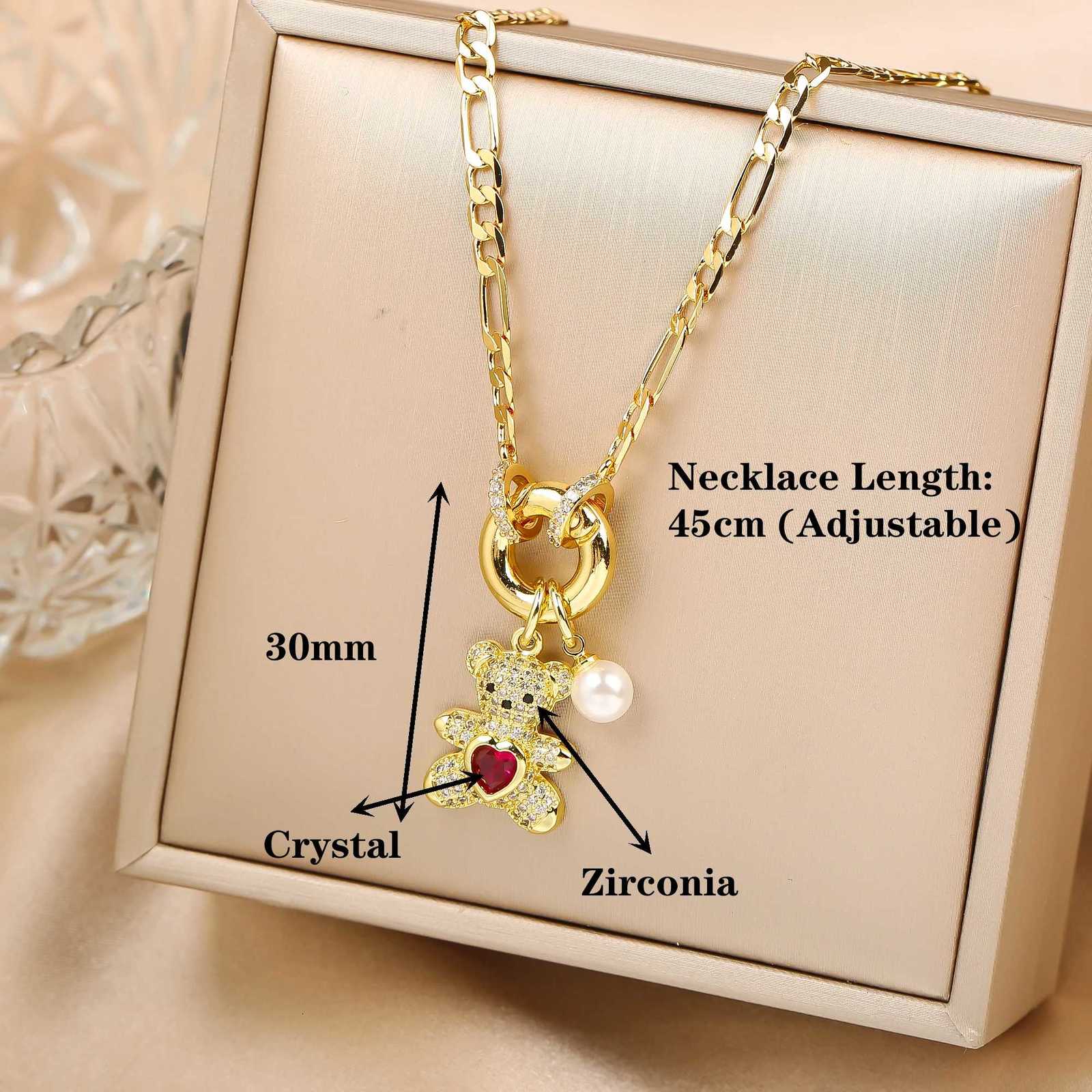 High Quality Shiny Crystal Zirconia Animal Cute Bear Pendant Necklace Choker for Woman Girl Holiday Lock Bone Chain Jewelry Gift V251022