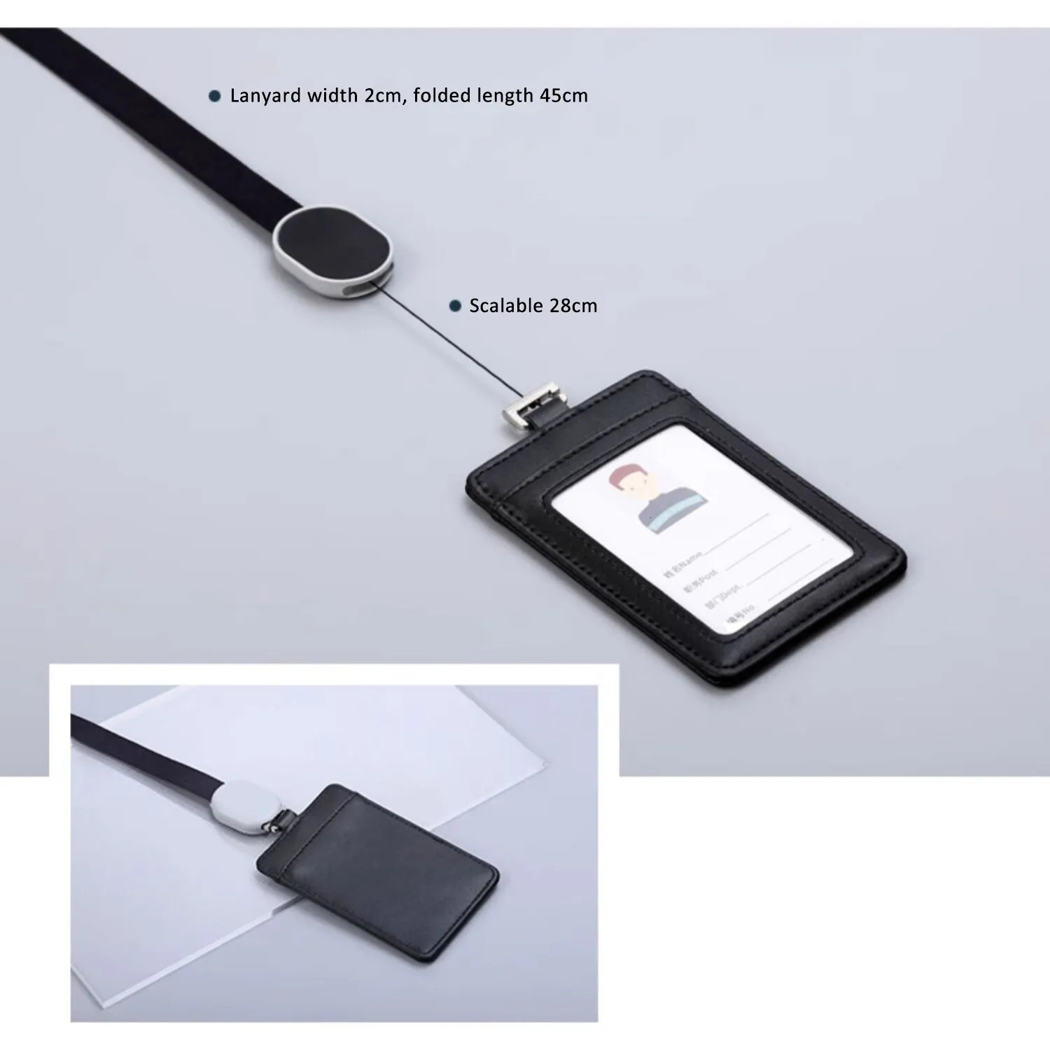 2025 Real Leather Work Card Cases ID Certificate Holder with Retractable Badge Reel Lanyard 251023