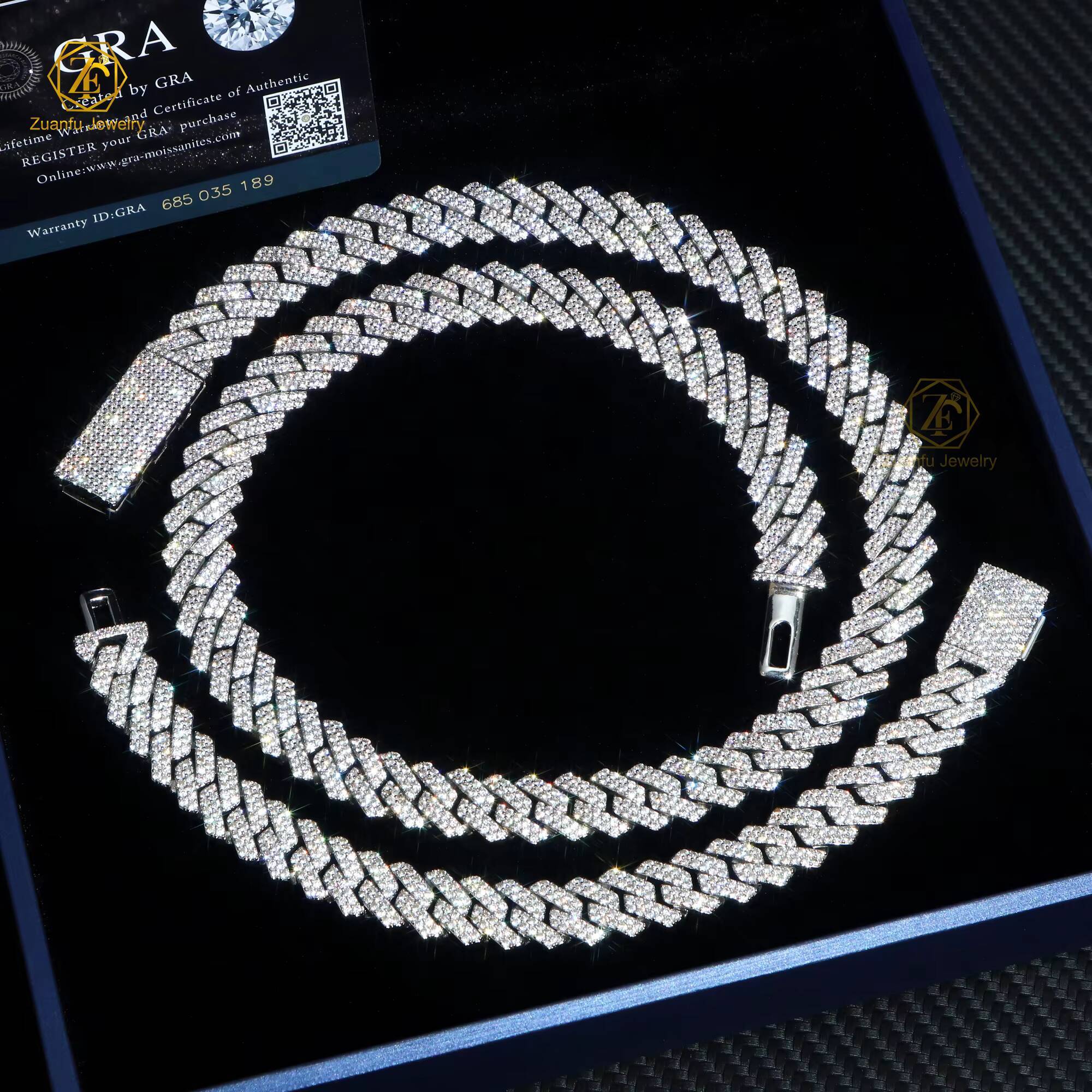 Custom 8mm 10mm 15mm Iced Necklace 925 Sterling Silver White Gold Plated Diamond Moissanite Cuban Link Chain