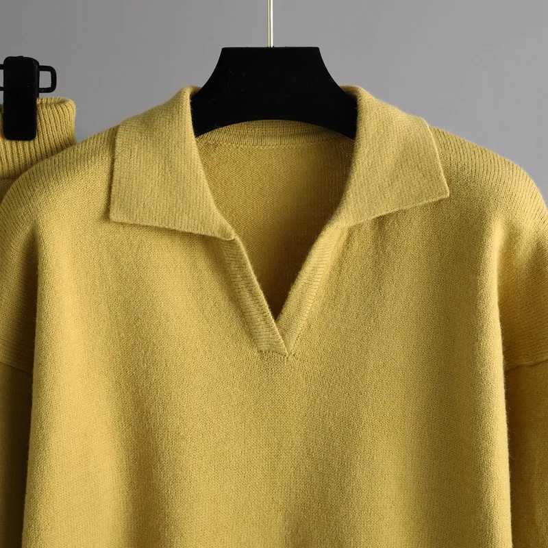 Autumn Winter Warm Sweater for Women Lapel Knit Tracksuit Sets Thicken Warm Sweater Elastic Trousers Suits Knitted Two Piece SetT251022