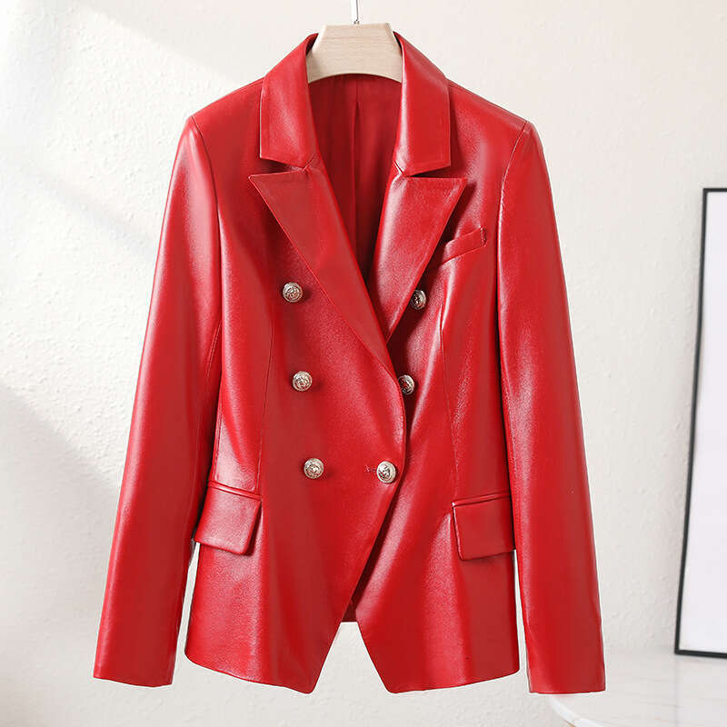 2025 High Quality Fashion Genuine Leather Women's Jacket Korean Style Short Sheepskin Motorcycle Coat Fashion Versatile Long Sleeve Slim Fit Comm